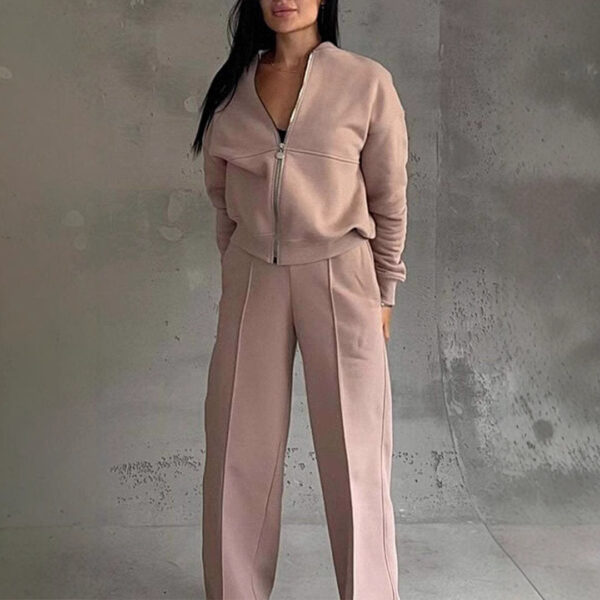 Women's Sports Suits Zipper Jacket And Wide Leg Pants Two-piece Set - Image 7