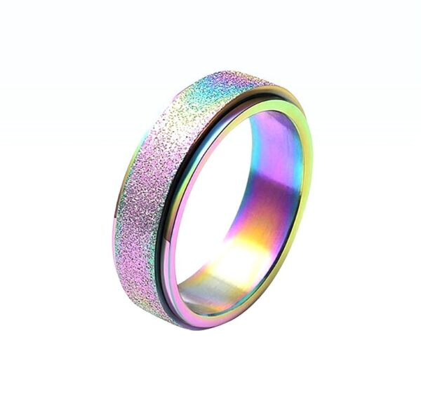 Turnable Anxiety Rings Rainbow Silver Color Relieve Stress Rings For Women Men - Image 3