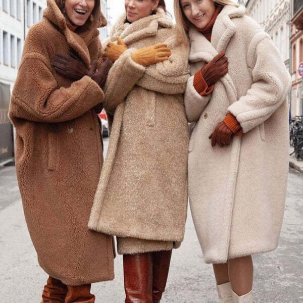 Lapel Lamb Fleece Coat With Pockets Faux Fur Coat Winter Warm Thickening Long Windbreaker Women's Clothing - Image 6