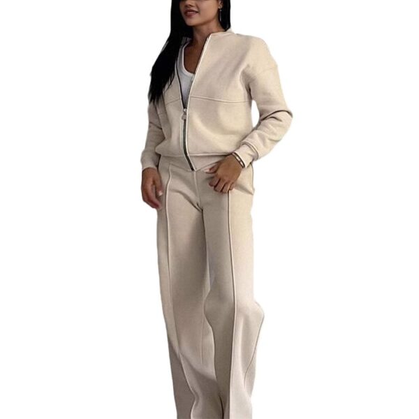 Women's Sports Suits Zipper Jacket And Wide Leg Pants Two-piece Set - Image 5