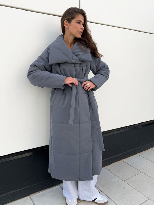 Fashion Large Lapel Long Coat Winter Warm Cotton Jacket With Pockets And Lace-up Design Casual Solid Color Thick Coat For Women Outwear Clothing - Image 7