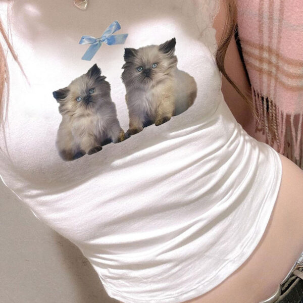 Fashionable All-match Cat T-shirt For Women - Image 2