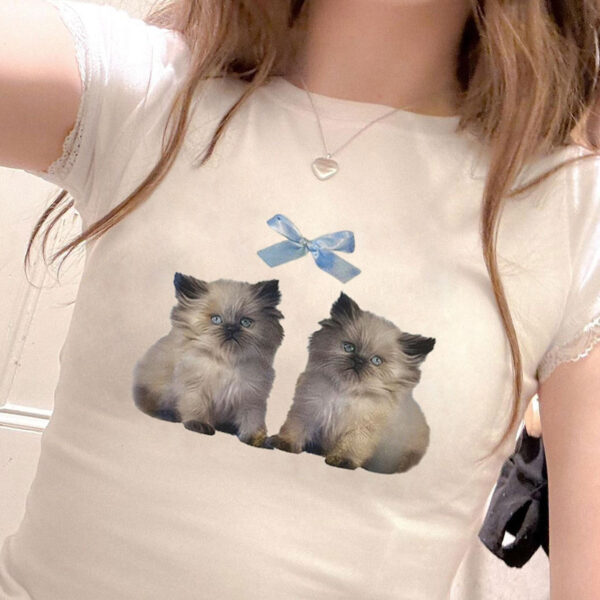 Fashionable All-match Cat T-shirt For Women - Image 5