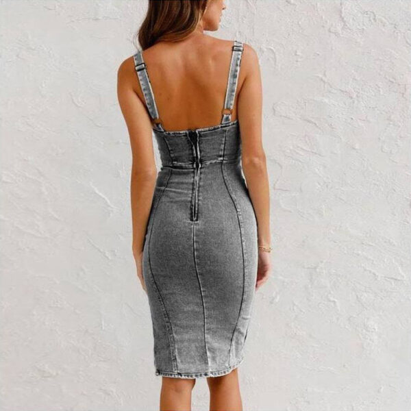 New U-neck Suspender Denim Dress Summer Casual Tight Slim Fit Dresses With Slit Design Womens Clothing - Image 7