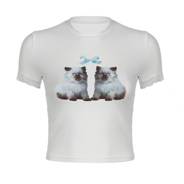 Fashionable All-match Cat T-shirt For Women - Image 4