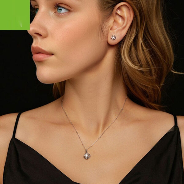 Classic G Color Moissanite Ear Stud Necklace Suit - Image 10
