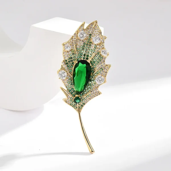 Luxury Green Crystal Leaf Brooch Pins for Women - Image 5