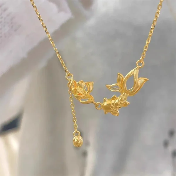 24k real gold Ruyi Lotus Koi Pendant  Gold  Women Necklaces - Image 4
