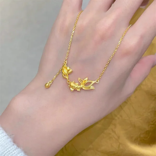 24k real gold Ruyi Lotus Koi Pendant  Gold  Women Necklaces