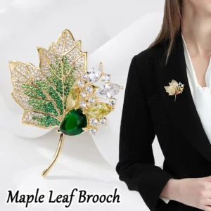 Vintage Rhinestone Maple Leaf Brooch Gold Plated Lapel Pin