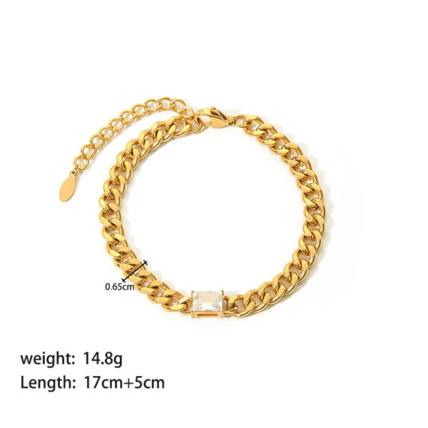 Stainless Steel Necklace Bracelet Jewelry Inlaid Rectangular Zircon 18K Gold Cuban Link Chain Necklace - Image 2