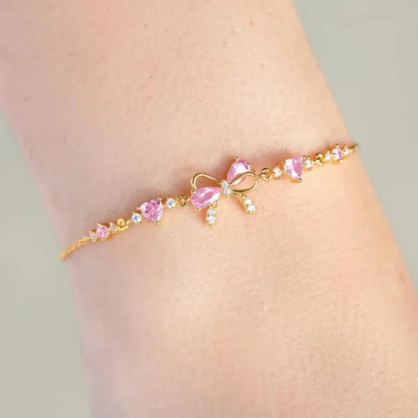 Y2K Exquisite Sweet Pink Zircon Bowknot Love Heart Bracelet