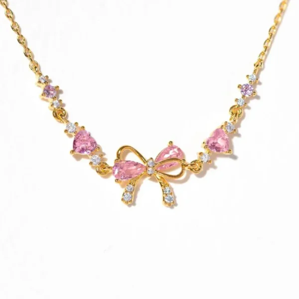 Y2K Exquisite Sweet Pink Zircon Bowknot Love Heart Bracelet - Image 4