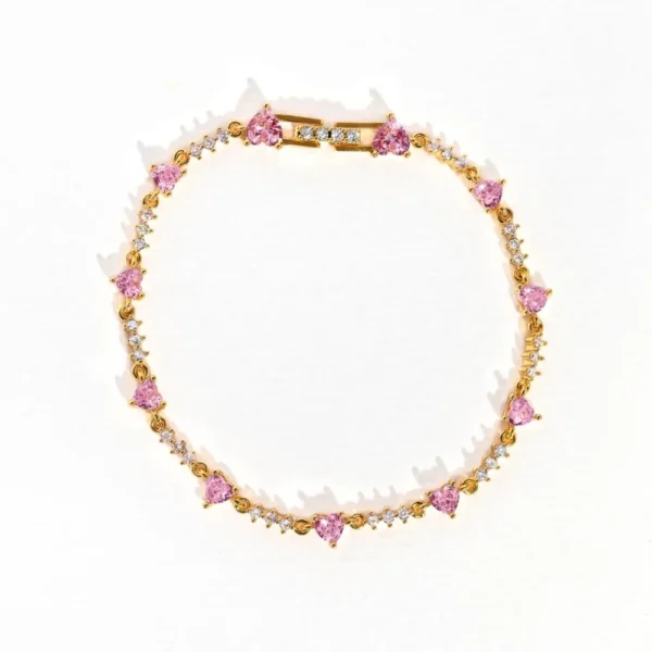 Y2K Exquisite Sweet Pink Zircon Bowknot Love Heart Bracelet - Image 6