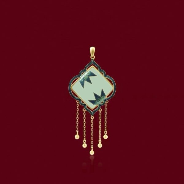 Xinjiang White Jade S925 Silver Enamel Bamboo Joint Pendant Jade Tassel Clavicle Chain - Image 7
